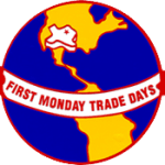 Logo featuring a stylized map of North America with the text "First Monday Trade Days."