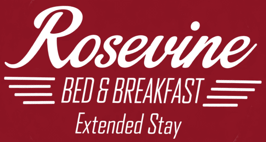 Logo for Rosevine Bed & Breakfast offering extended stay accommodations.