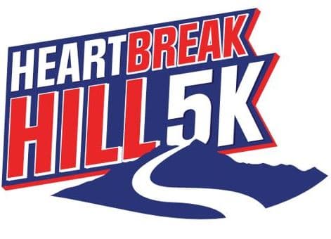 logo in red,white and blue that says Heartbreak Hill 5K