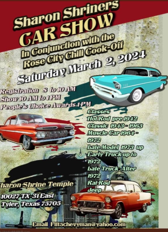poster about car show and Chili cookoff has several old vntg 1950's cars