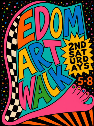groovy logo for edom art walk says 2nd Sarturdays 5-8