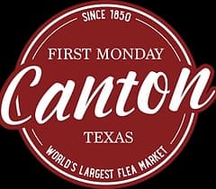 round burgandy logo at tope says Since 1950 below that First Monday Canton (in large letters) Texas under that world's Largest Flea Market