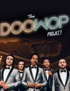 Poster if 5 men dressed in Jackets and bow ties with the wordsThe DooWop Project above thier heads