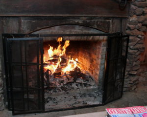 fire burning in outdoor fireplace