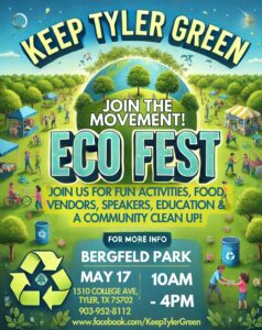 nature background poster with the wording from top to bottom Keep Tyler Green Join the Movement ECO FESR Bergeld Park May 17 10am-4 pm