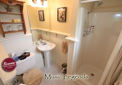 The upstairs bathroom associated with the Music legends Room