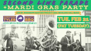 poster from Stanleys BBQ announcing the Mardi Gras festivites 