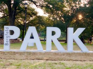 Large white letters spelling PARK on the P is the word Bergfeld