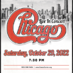 poster for Chicago in Concert at Cowen Center Oct 29 7:30 Wording in Red