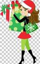 cute girl elf has a santa hat on-she is shopping