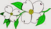 clip art two white dogwood, yellow center on green limbs