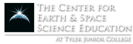 sign saying Center for Earth & Space Science Education at Tyler Junior College with a graphic of a Planet with the sunrising behind it