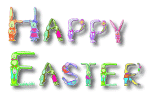 Multi color letters spelling out Happy Easter