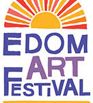 clip art of the sun coming up om orange and yellow the words below it say Edom Art festival