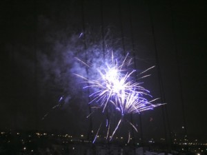 fireworks in the sky-blue and white