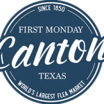 round logo blue-grey says Canton first monday Texas