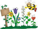 clip art with flowers and a happy bee