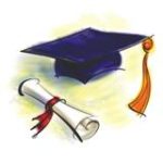 clip art blue graduation cap and diploma with red ribbon
