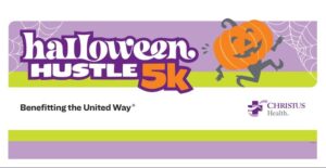POSTER SHOWS A Jack-o-lantern running and the words Halloween Hustle 5K benefitting the United Way