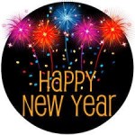 BLACK CIRCLE CLIP ART WITH COLORFUL FIREWORKS SAYS HAPPY NEW YEAR