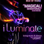 poster black background with multicolors showing the entertainment show Iluminate abling music and dance show in light