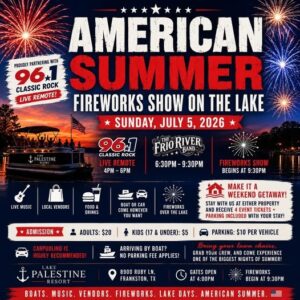 Poster about the firworks show on July 5 at Lake Palestine Marina