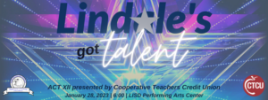 Poster with purple and pink background announcing Lindale's got Talent