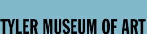 rectangular sign blue background and black letters saying Tyler nuseum Of art