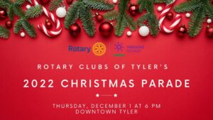 red poster for Rotary Club Christmas Parade in Tyler Dec 1