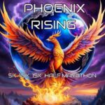 colorful clip art of a phoenix with the words above it Phoenix Rising and below it Marathon