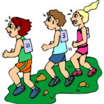 clip art 3 runners -one with red hair, one with brown hair and one with blond hair-all have a number on the back of their shirts