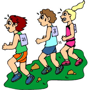 clip art with 3 runners on a green lawn