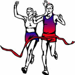 Clip art of man and women running to the finish line