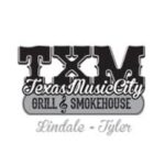 black and white logo large black letters TXM under htat Texas Music City in white under that in black Grill & Smokehouse under that Lindale-Tyler in grey letters