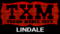 logo for TXM Lindale Black framed background -TXM in black letters with a red background