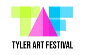 Logo in Lime green, pink and blue TAF and the words Tyler Art Festival