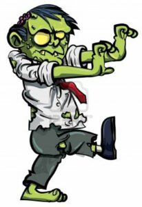 clipart of green zombie hiking both arms out and one leg straight out